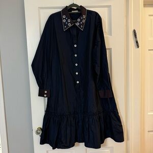 Navy Sateen Collared Dress